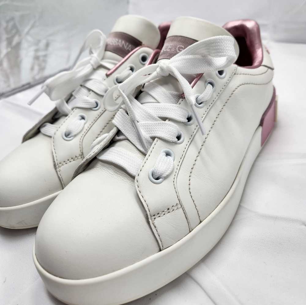 Authenticated Dolce & Gabbana Women Pink & White Sneakers Shoes Size 7/37.5 - Picture 4 of 16
